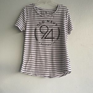 Old Navy T-Shirt Black White Stripe 94 Cali Short Sleeve Scoop Neck Women's S